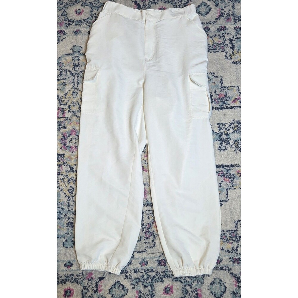 H&M Off White Cargo Pants Women’s Medium Elastic Hem Lightweight Casual Joggers